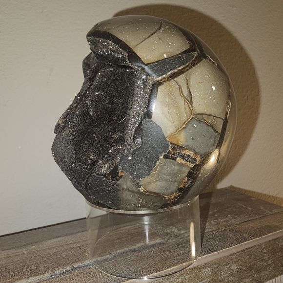 3.9" Septarian Polished Geode Sphere- Madagascar! - Picture 8 of 13